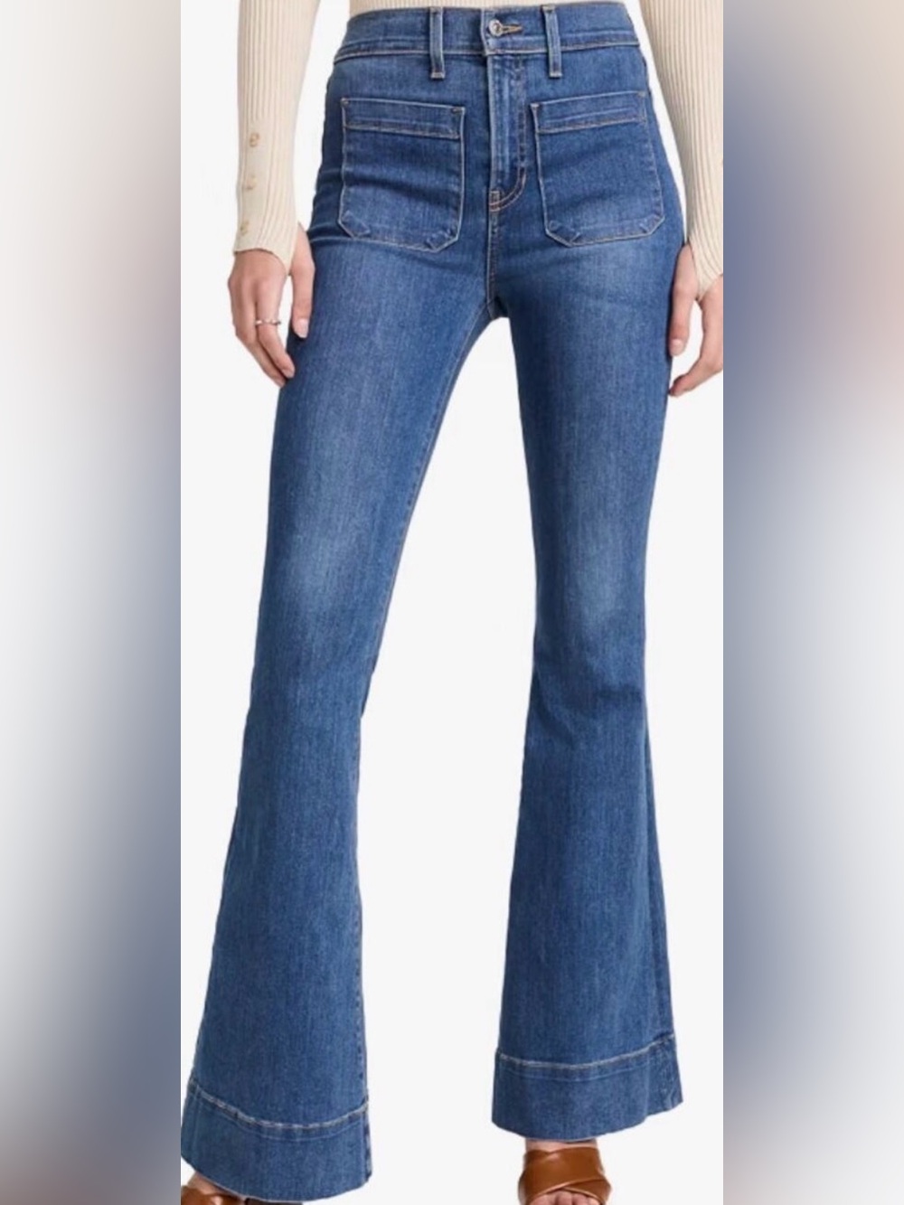 Veronica Beard Jeans Sheridan Patch Pocket High Rise Exaggerated Flare 28